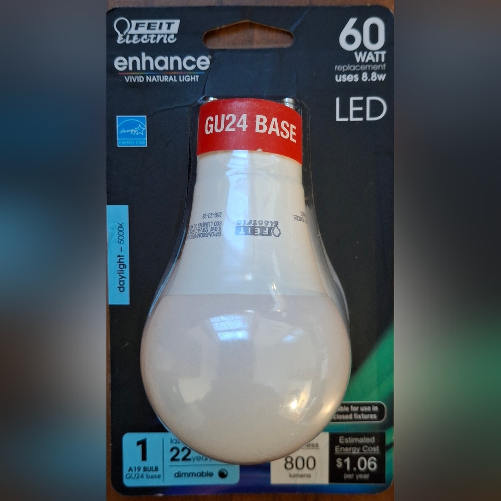 Feit Electric Enhance A19 GU24 LED Light Bulb Daylight 60 Watt Equivalence 1 pk